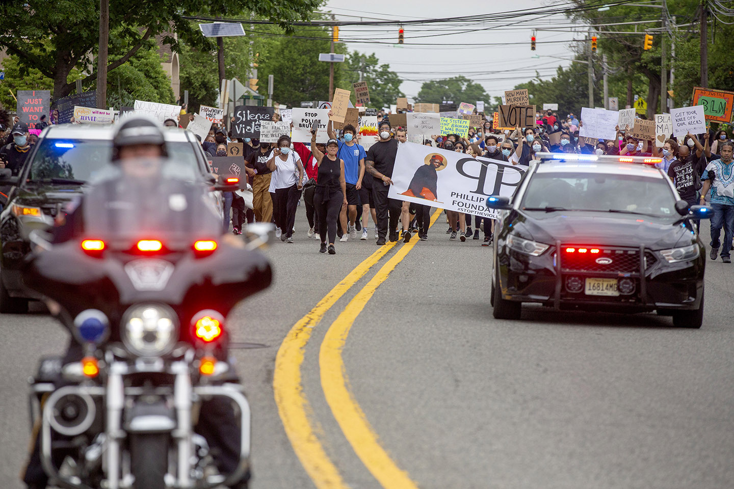 A peaceful protest through Teaneck, NJ for the appalling death of George Floyd, who was killed by a Minn. police officer. 06/5/2020  Photos by Jeff Rhode